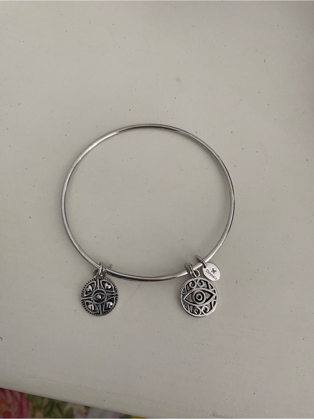 Silver-Tone Evil Eye Charm Bangle Bracelet